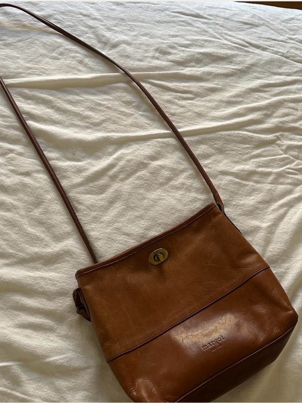 Margot Cognac Leather Crossbody Bag with Turn-Lock
